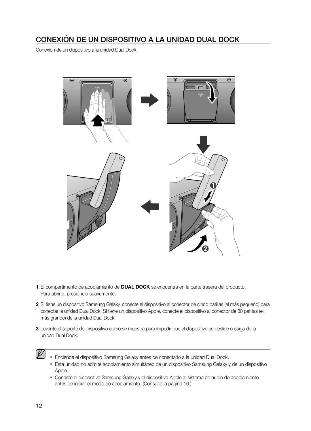 Samsung DA-E570/ZF manual COneXiÓn De Un DiSPOSiTiVO a La UniDaD DUaL DOcK 