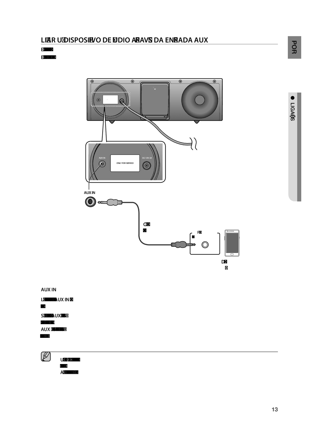 Samsung DA-E570/ZF manual LiGaR UM DiSPOSiTiVO De ÁUDiO aTRaVÉS Da enTRaDa aUX, AuX 