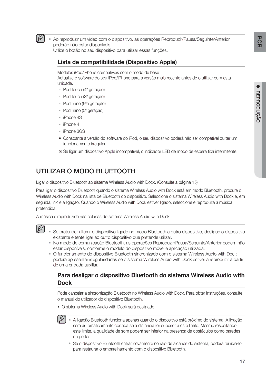 Samsung DA-E570/ZF manual Utilizar O Modo Bluetooth, Lista de compatibilidade Dispositivo Apple 