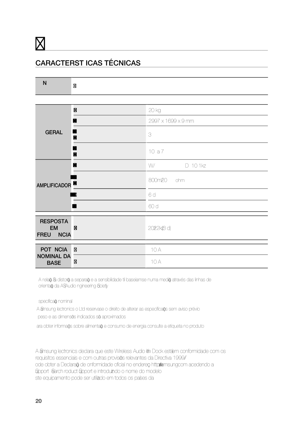 Samsung DA-E570/ZF manual Apêndice, Características Técnicas 