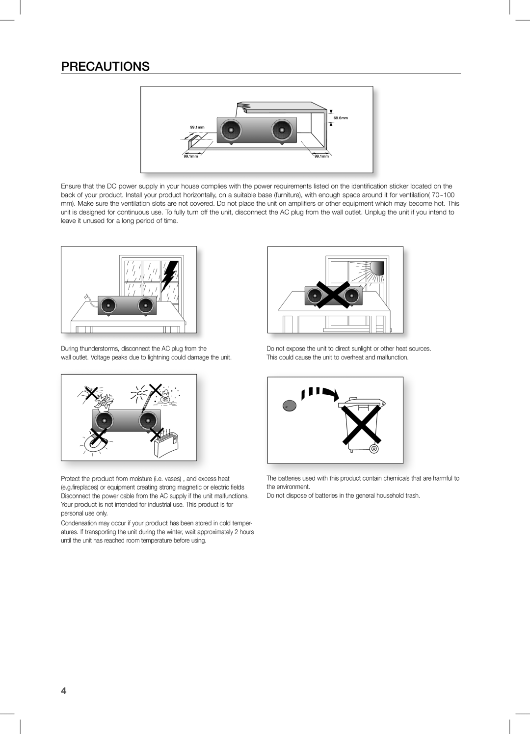 Samsung DA-E570/UM, DA-E570/ZN, DA-E570/KE manual PrecaUtiOns 