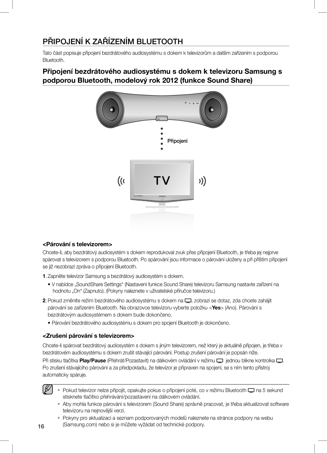 Samsung DA-E651/EN, DA-E650/EN Připojení K Zařízením Bluetooth, Párování s televizorem, Zrušení párování s televizorem 