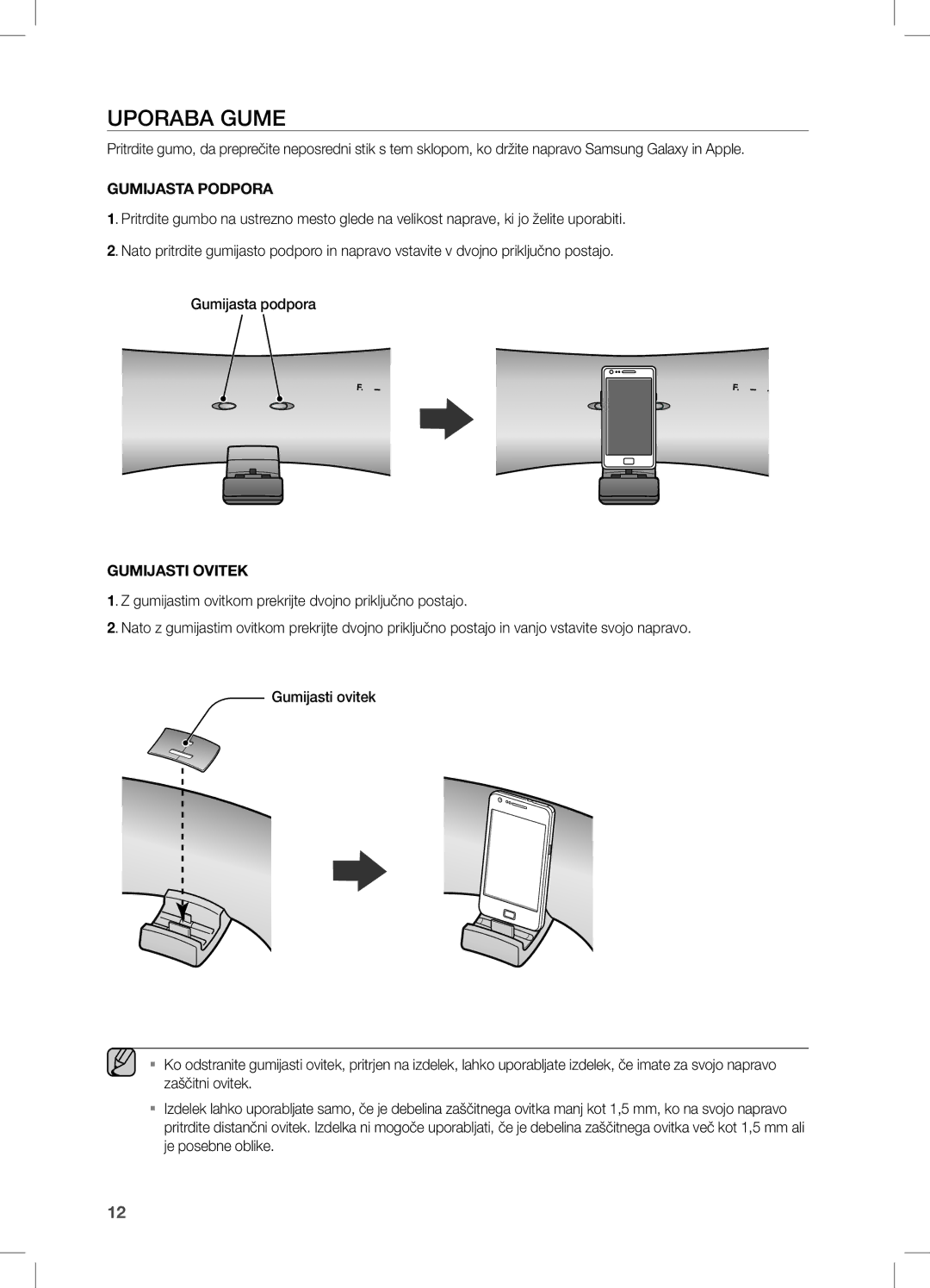 Samsung DA-E651/EN, DA-E650/EN, DA-E651/XE manual UPORaba GUMe, GUMijAStA PoDPorA, GUMijASti ovitek 