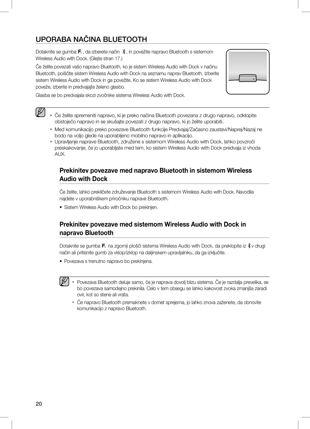 Samsung DA-E650/EN, DA-E651/EN, DA-E651/XE manual Uporaba Načina Bluetooth 