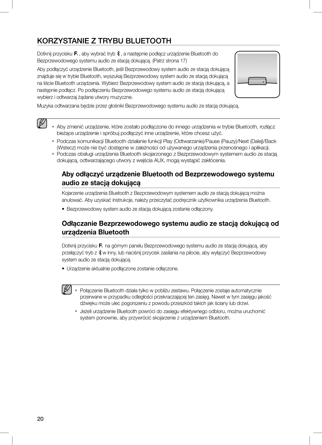 Samsung DA-E651/XE, DA-E650/EN, DA-E651/EN manual Korzystanie Z Trybu Bluetooth 