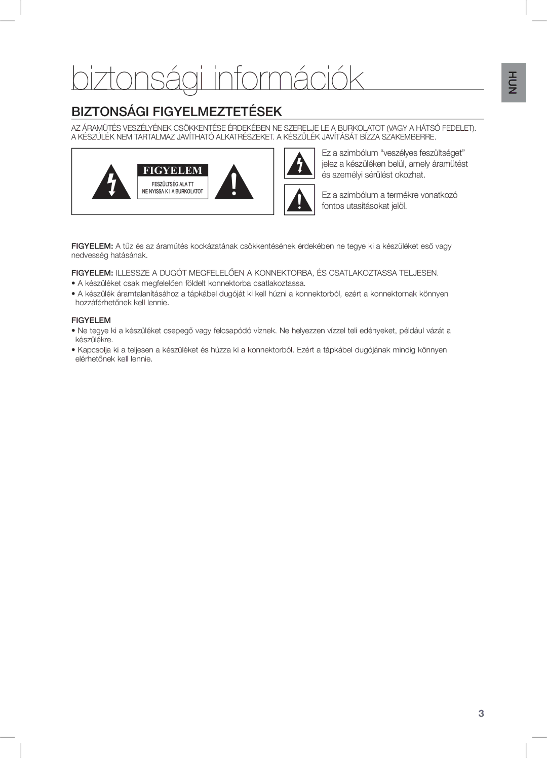 Samsung DA-E651/EN, DA-E650/EN, DA-E651/XE Biztonsági információk, Biztonsági Figyelmeztetések, Fontos utasításokat jelöl 