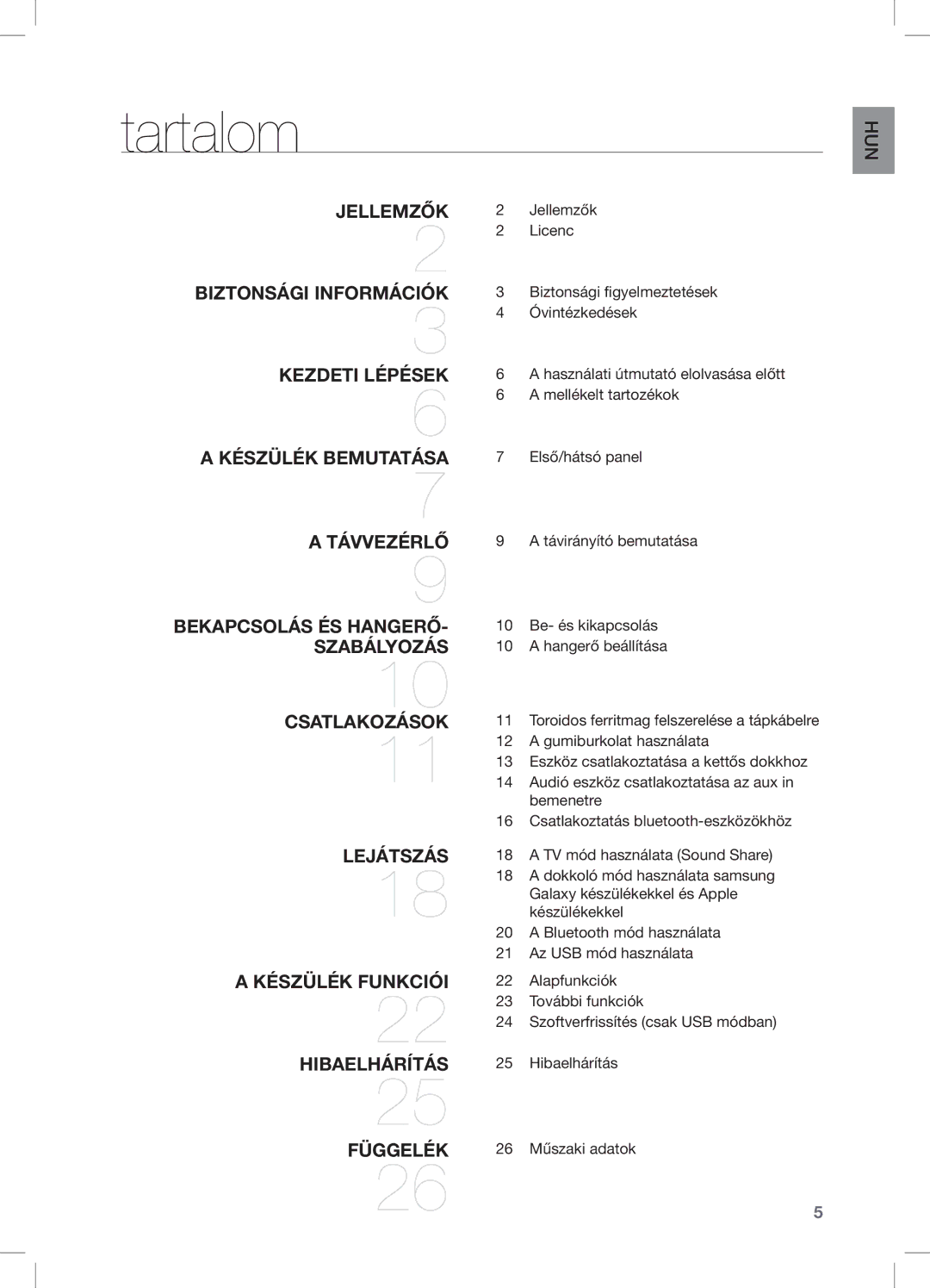 Samsung DA-E650/EN, DA-E651/EN, DA-E651/XE manual Tartalom 