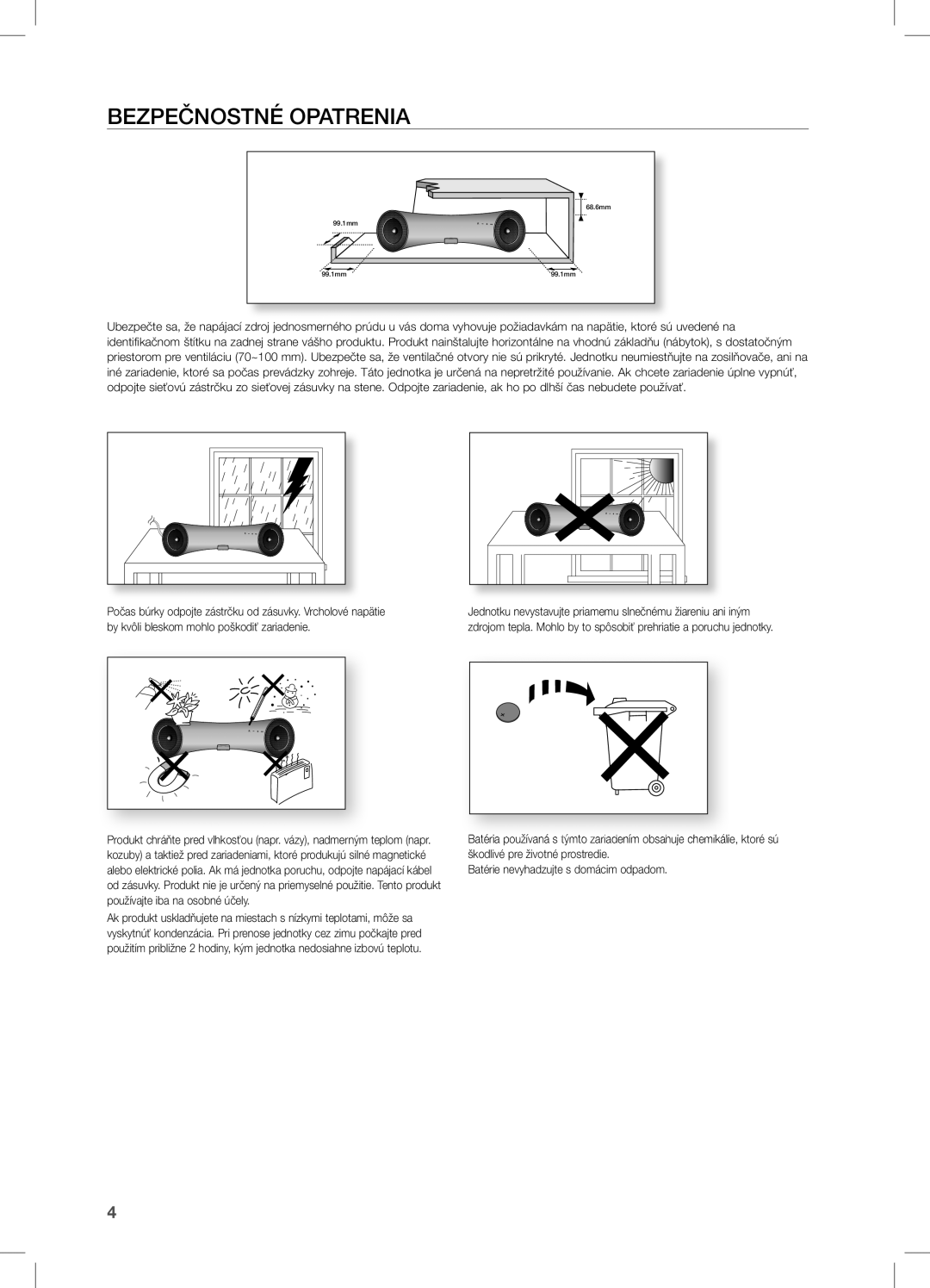 Samsung DA-E650/EN, DA-E651/EN, DA-E651/XE manual BeZPeČnOSTnÉ OPaTRenia, By kvôli bleskom mohlo poškodiť zariadenie 