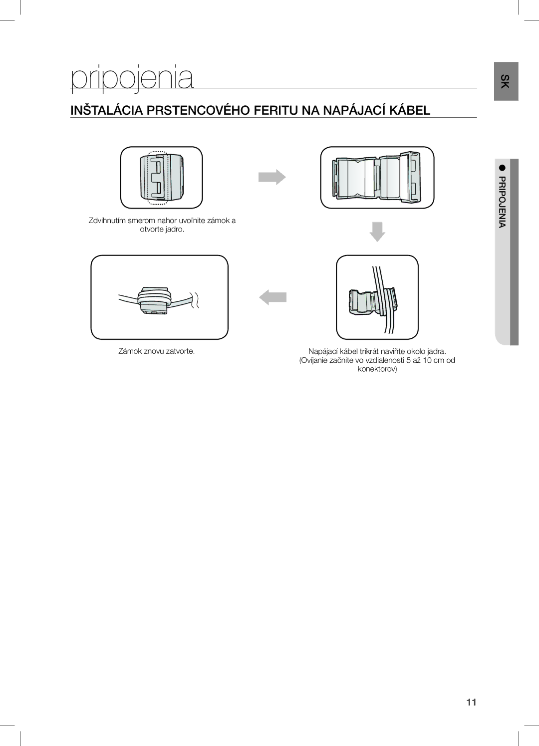 Samsung DA-E651/EN, DA-E650/EN, DA-E651/XE manual Pripojenia, Inštalácia Prstencového Feritu NA Napájací Kábel, SK eniaipojpr 