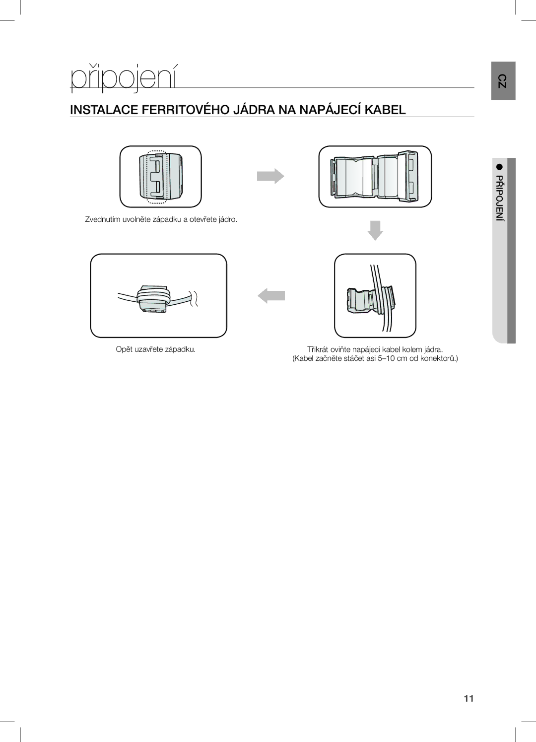 Samsung DA-E651/XE, DA-E650/EN, DA-E651/EN manual Připojení, Instalace Ferritového Jádra NA Napájecí Kabel, CZ í en řipojp 