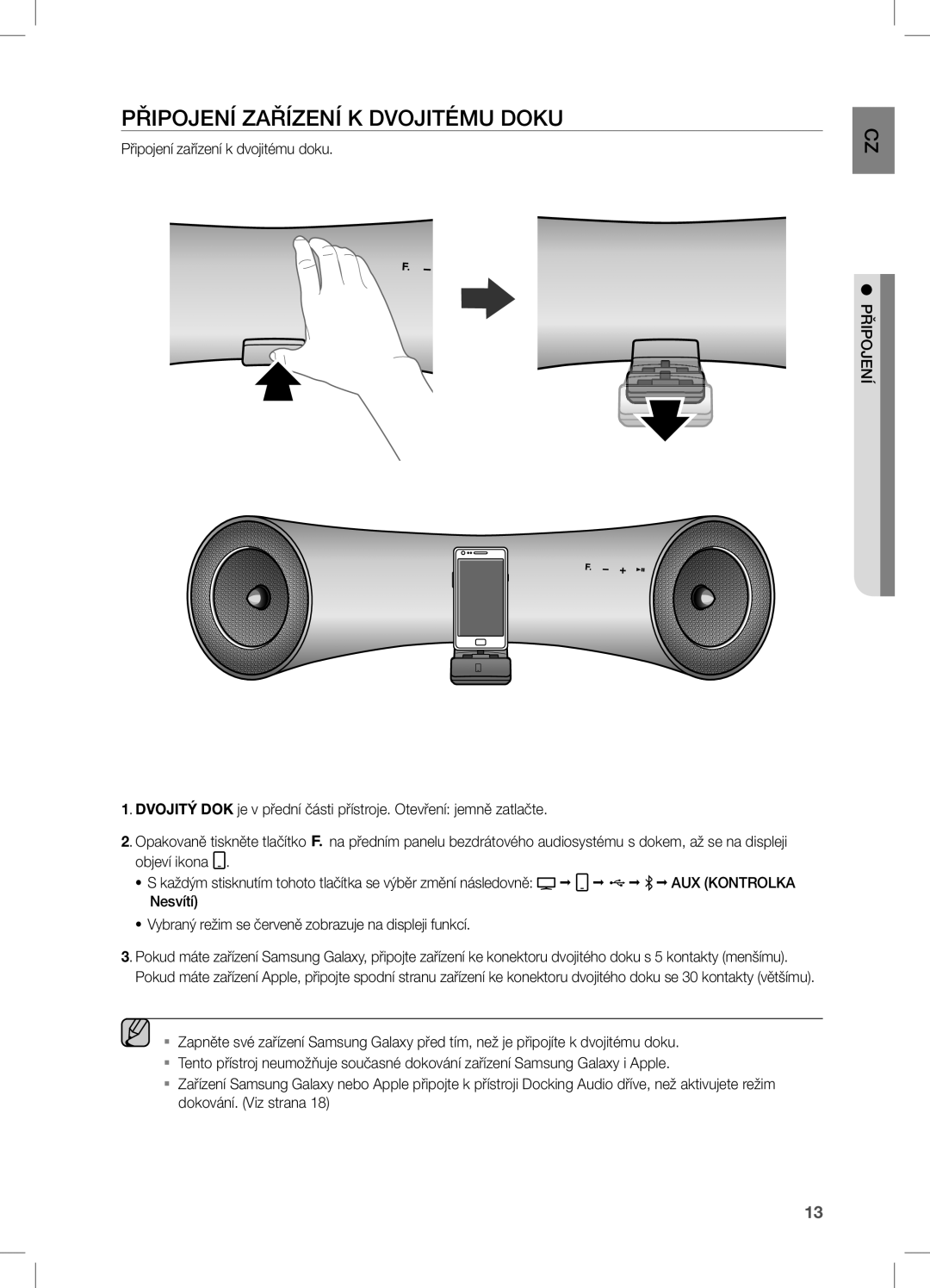 Samsung DA-E651/EN, DA-E650/EN, DA-E651/XE manual PřiPOJenÍ ZAřÍZenÍ K DVOJiTéMU Doku 