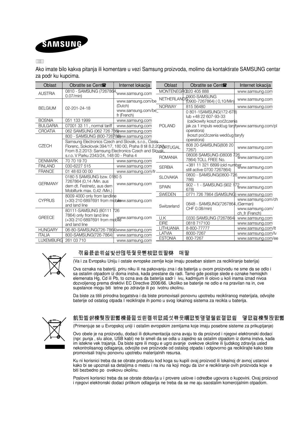 Samsung DA-E650/EN, DA-E651/EN manual Ispravno odlaganje baterija za ovaj uređaj 