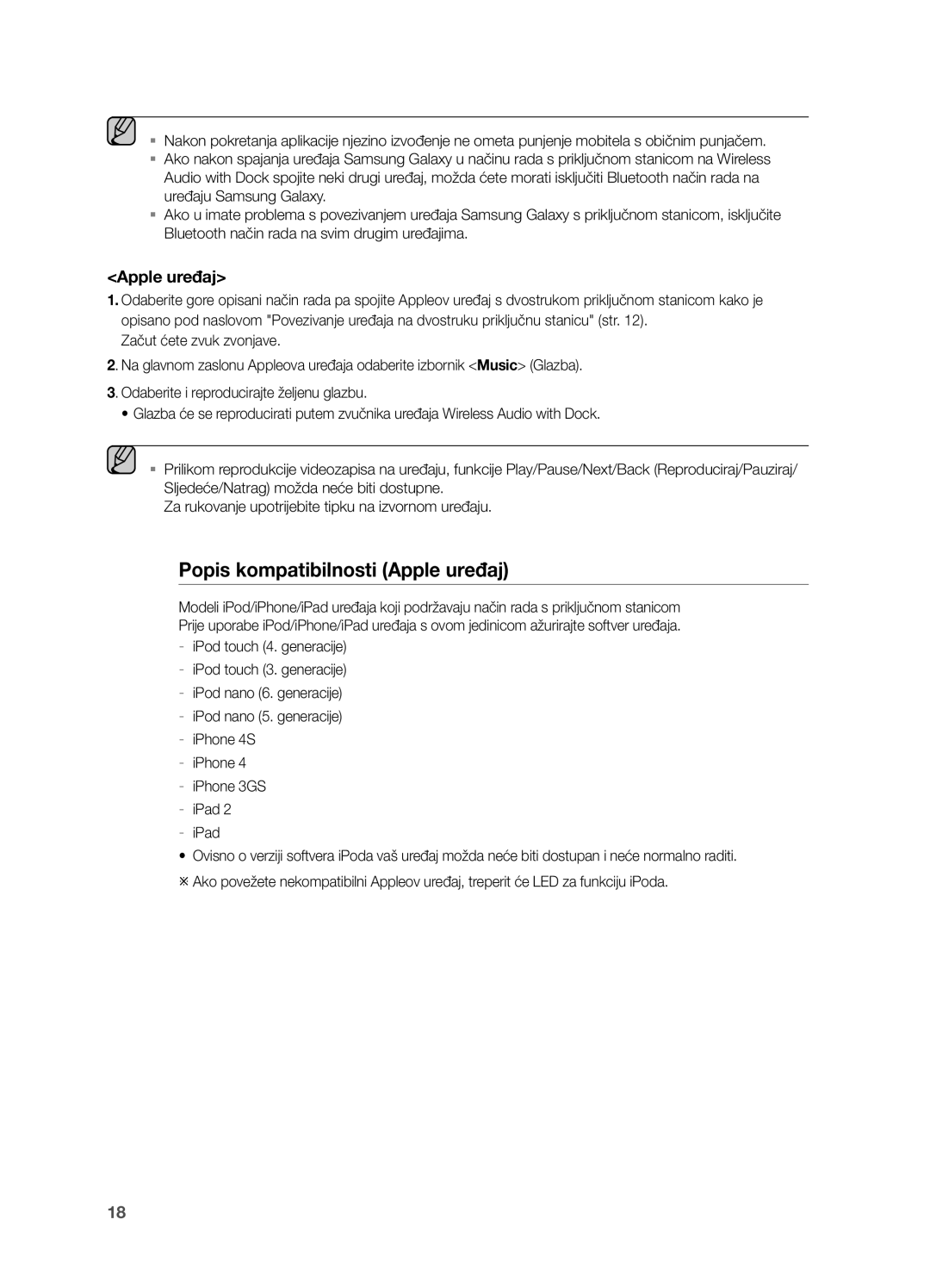 Samsung DA-E650/EN, DA-E651/EN manual Popis kompatibilnosti Apple uređaj, IPhone 4 --iPhone 3GS --iPad IPad 