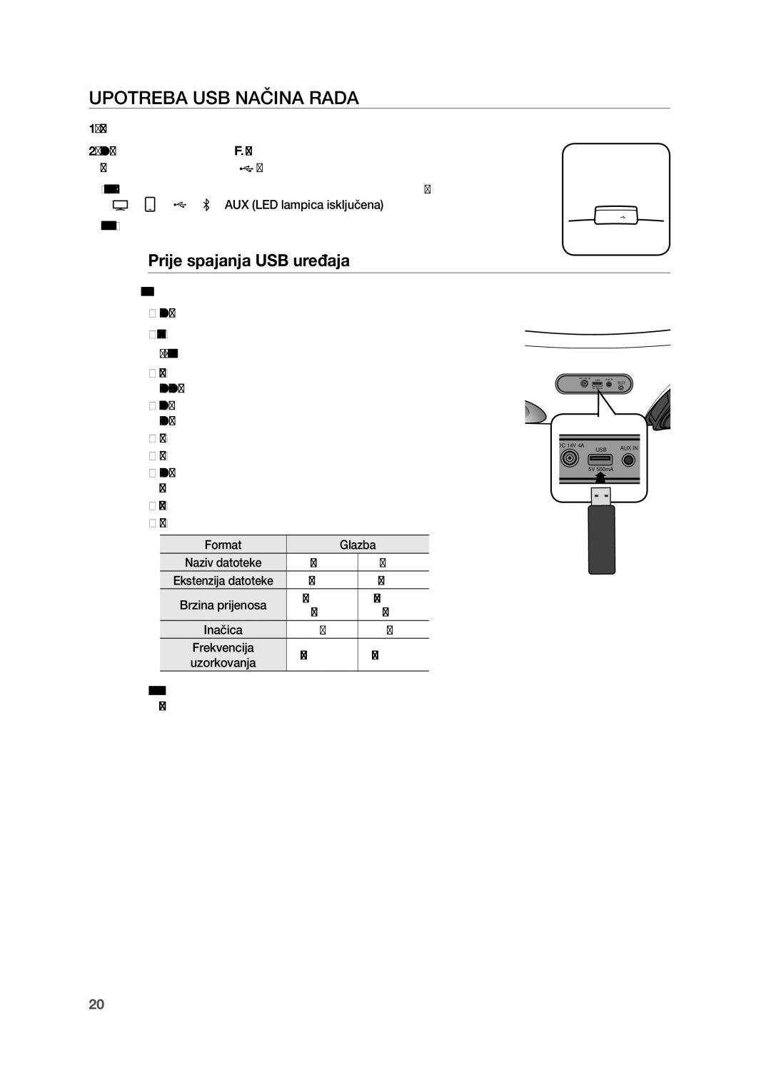 Samsung DA-E650/EN, DA-E651/EN manual Upotreba USB Načina Rada, Prije spajanja USB uređaja 