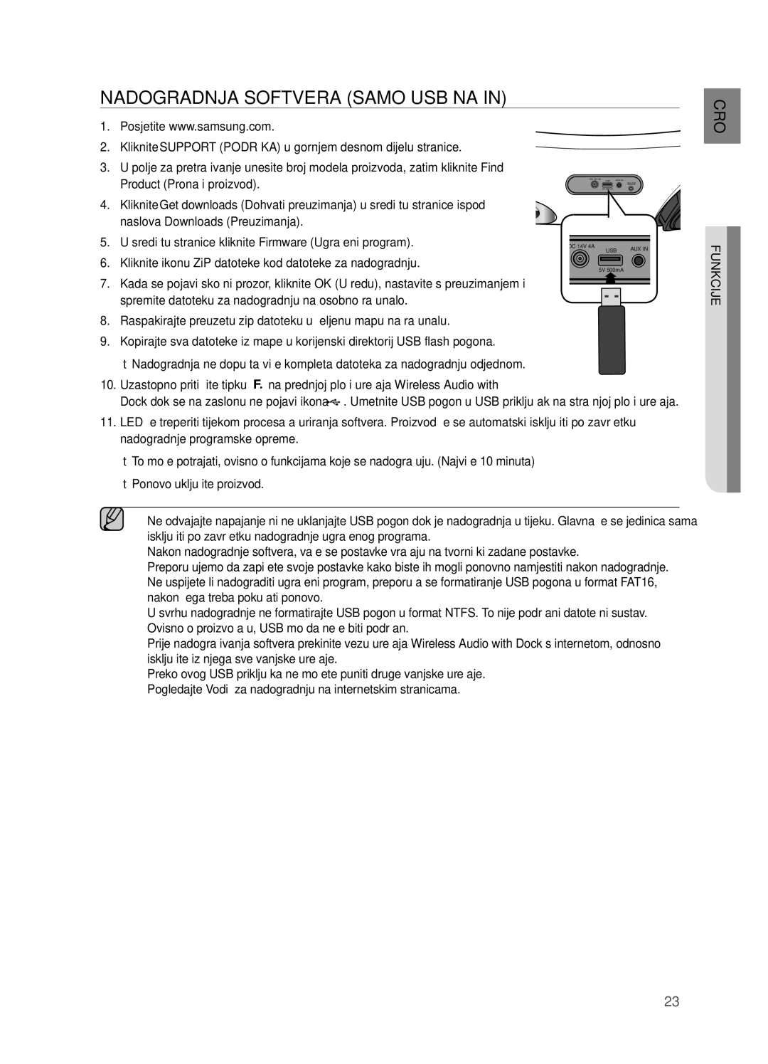 Samsung DA-E651/EN manual Nadogradnja Softvera samo USB način, Kliknite ikonu ZiP datoteke kod datoteke za nadogradnju 