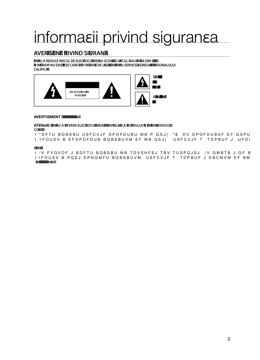 Samsung DA-E650/EN, DA-E651/EN manual Informaţii privind siguranţa, Avertismente Privind Siguranţa, Referitoare la produs 