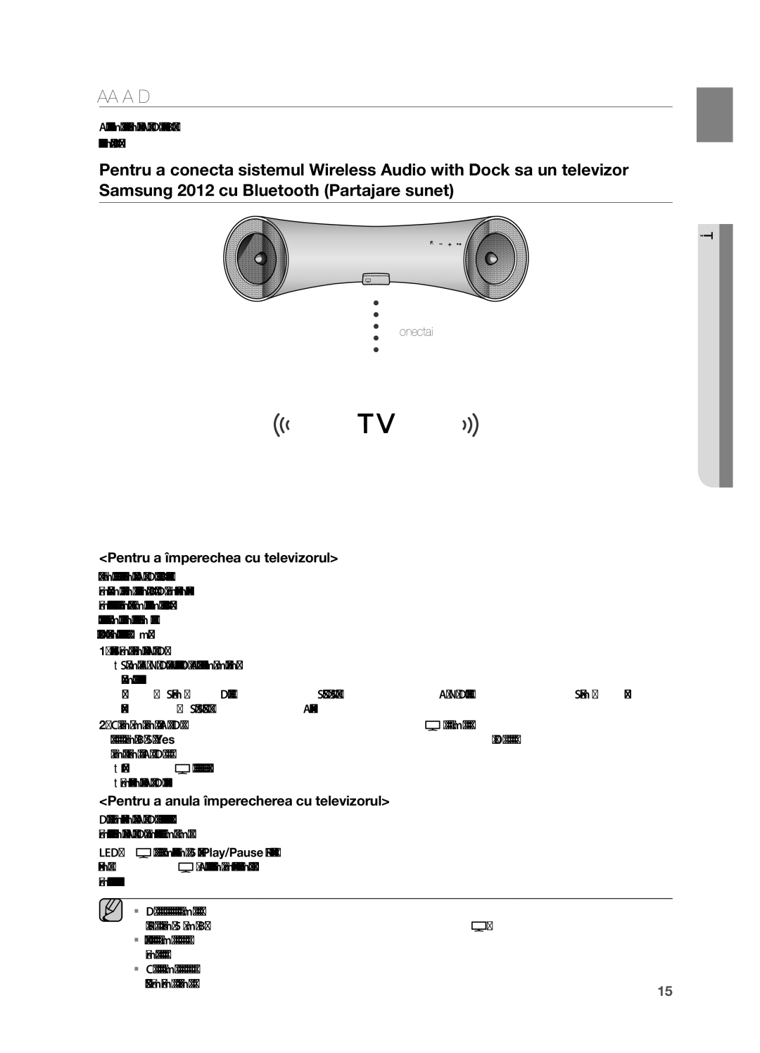 Samsung DA-E650/EN, DA-E651/EN manual Conectarea LA Dispozitive Bluetooth, Pentru a împerechea cu televizorul, Conectaţi 