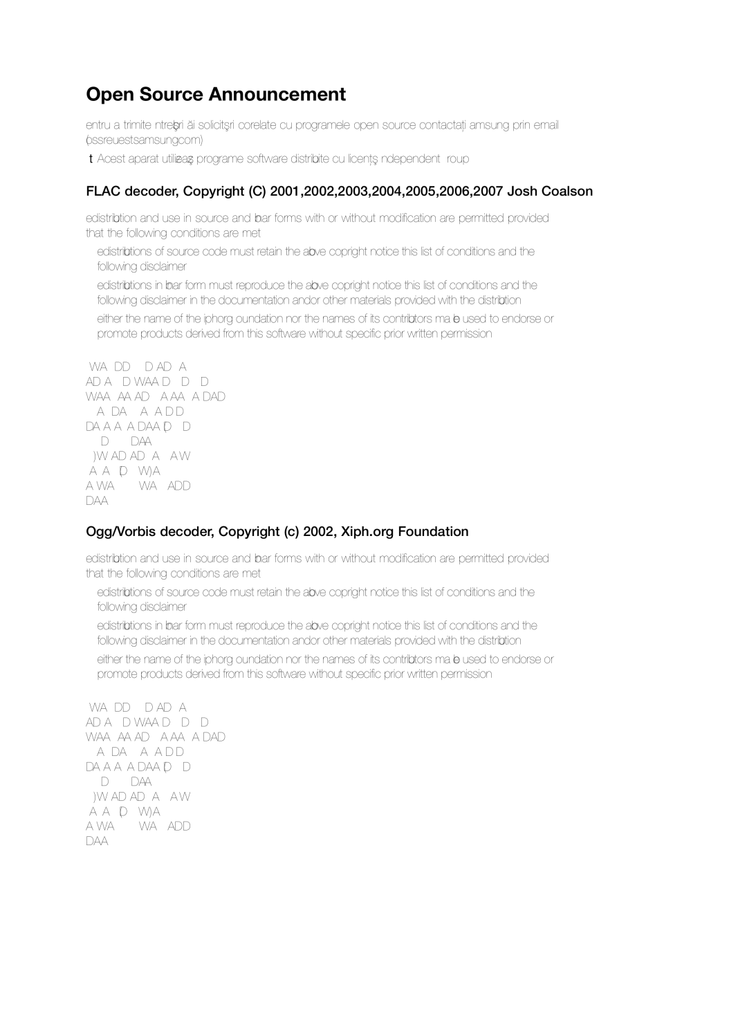 Samsung DA-E651/EN, DA-E650/EN manual Open Source Announcement 