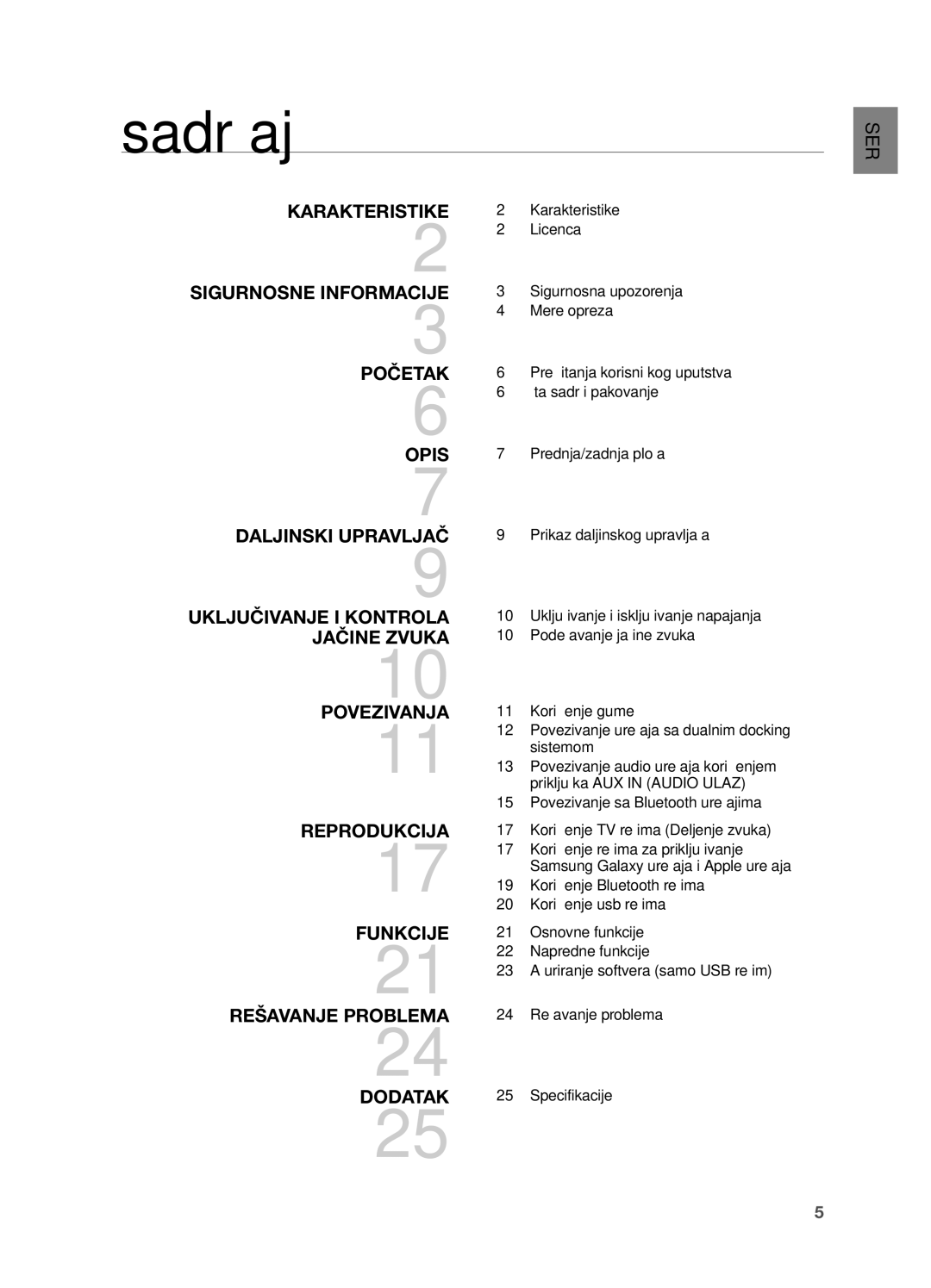 Samsung DA-E650/EN, DA-E651/EN manual Sadržaj 