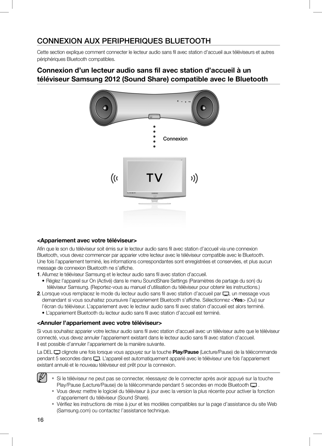 Samsung DA-E651/ZF, DA-E650/EN, DA-E651/XN manual Connexion AUX Peripheriques Bluetooth, Appariement avec votre téléviseur 