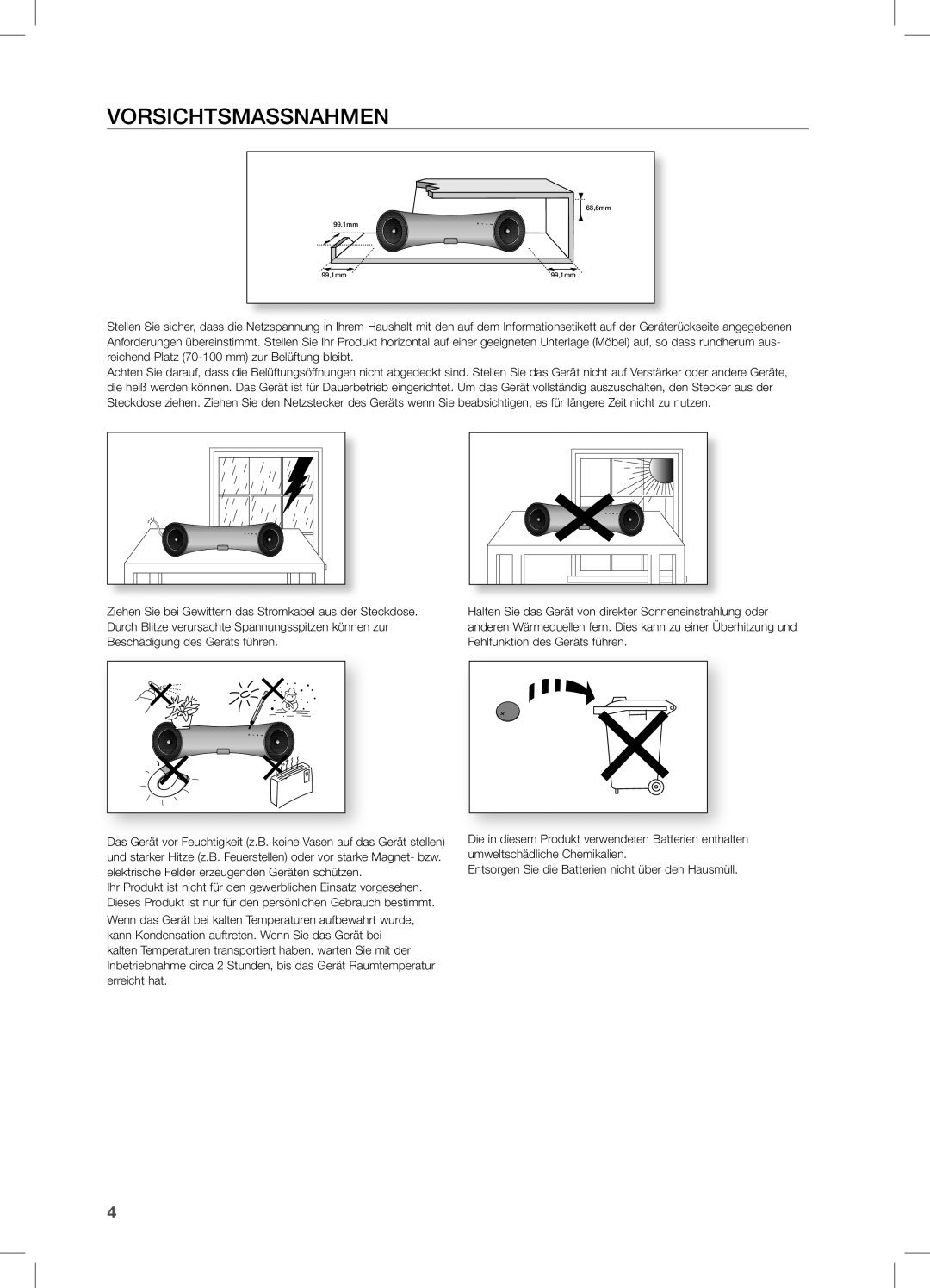 Samsung DA-E650/EN, DA-E651/XN, DA-E651/EN, DA-E650/ZF, DA-E651/ZF, DA-E650/ZN, DA-E650/SJ, DA-E651/XE manual VORSiCHTSMASSnAHMen 