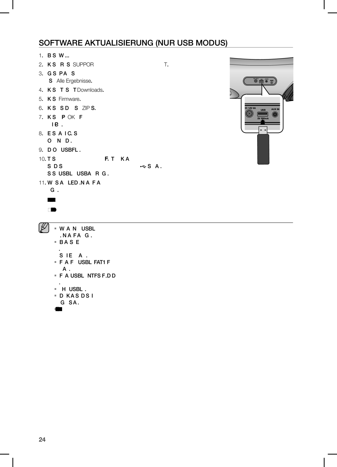 Samsung DA-E650/EN, DA-E651/XN manual Software Aktualisierung nur USB Modus, Herunterzuladen und auf Ihrem PC zu speichern 