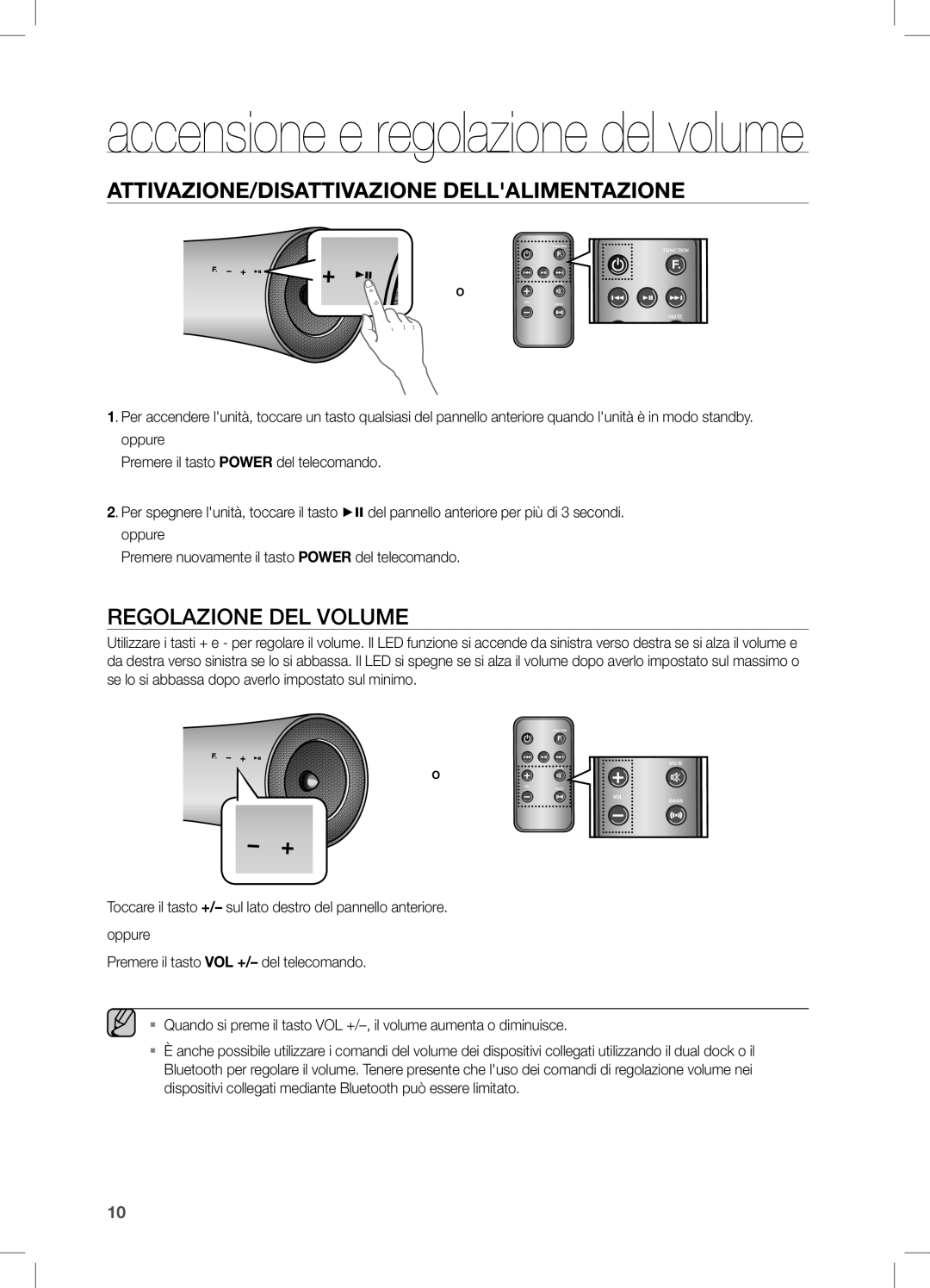 Samsung DA-E651/ZF, DA-E650/EN, DA-E651/XN, DA-E651/EN manual Accensione e regolazione del volume, Regolazione DEL Volume 