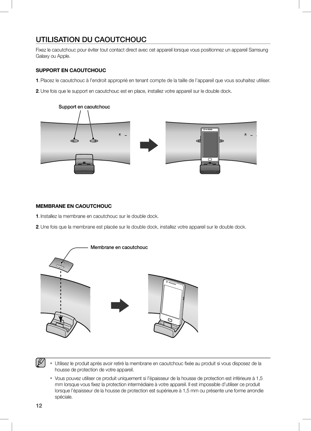 Samsung DA-E650/EN, DA-E651/XN, DA-E651/EN, DA-E650/ZF manual UTiLiSATiOn DU cAOUTcHOUc, Support EN Caoutchouc 