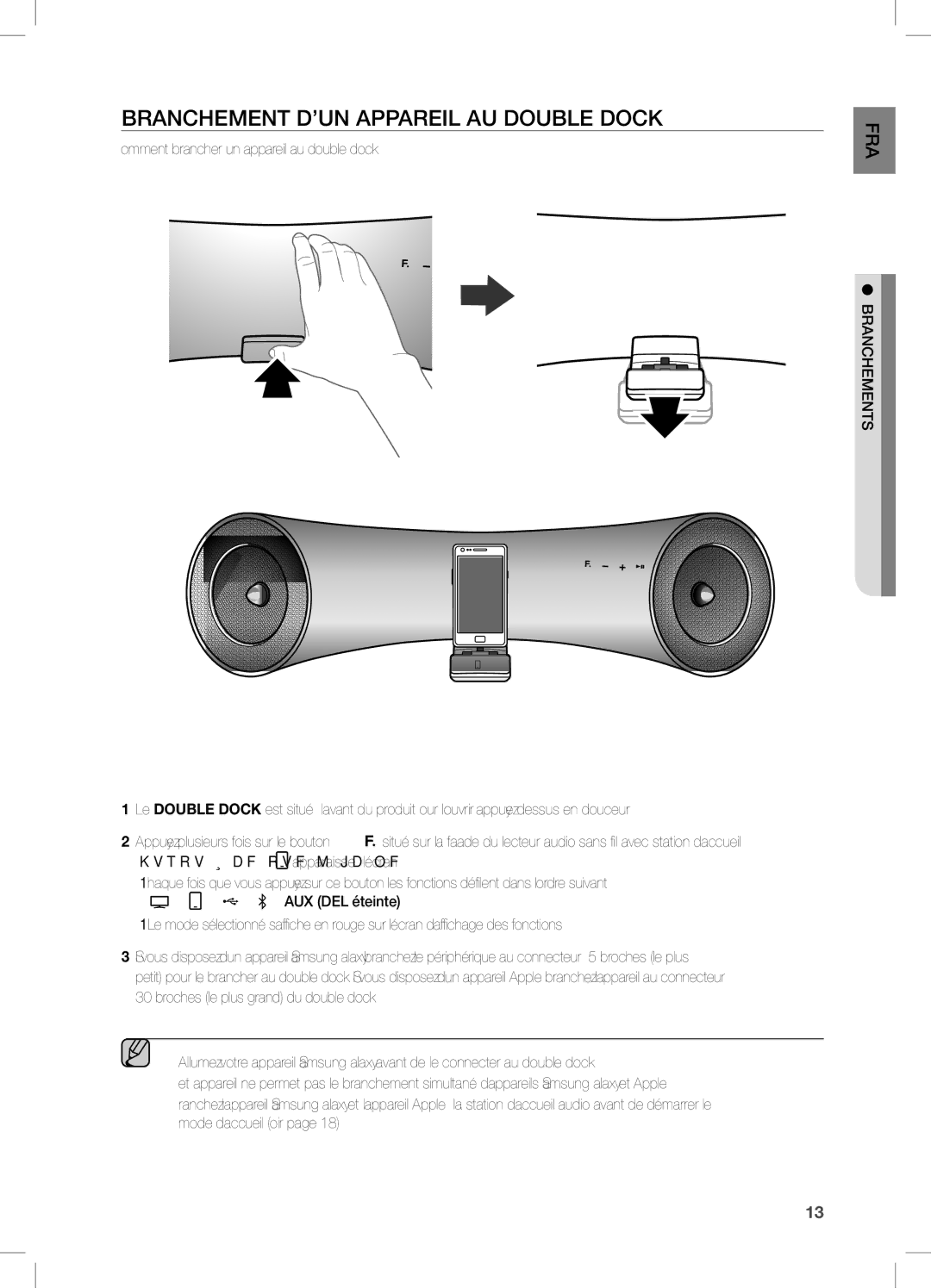 Samsung DA-E651/XN, DA-E650/EN, DA-E651/EN, DA-E650/ZF manual BRAncHeMenT D’Un APPAReiL AU DOUBLe DOcK, BRAncHeMenTS 