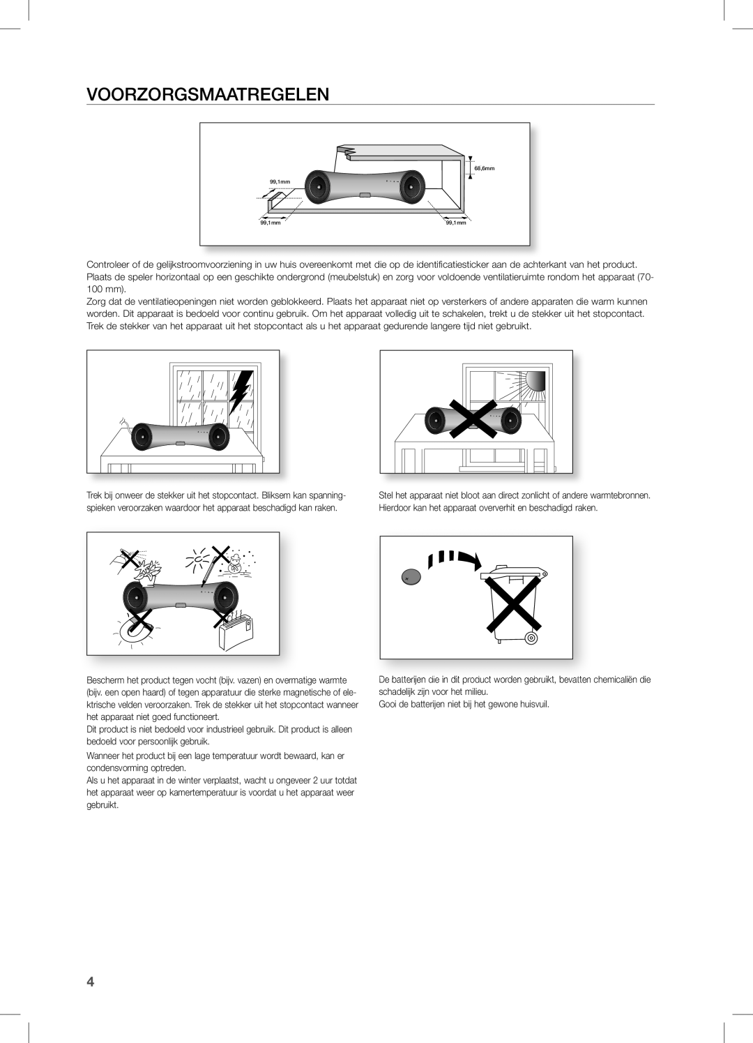 Samsung DA-E650/EN, DA-E651/XN, DA-E651/EN, DA-E650/ZF manual VOORZORGSMAAtReGeLen 