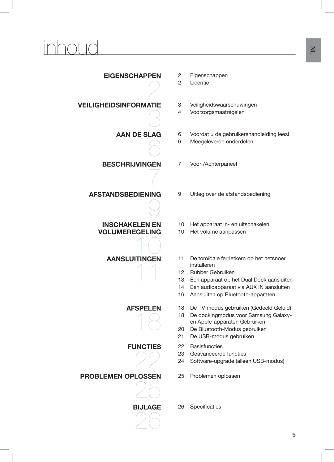 Samsung DA-E651/XN, DA-E650/EN, DA-E651/EN, DA-E650/ZF manual Inhoud 