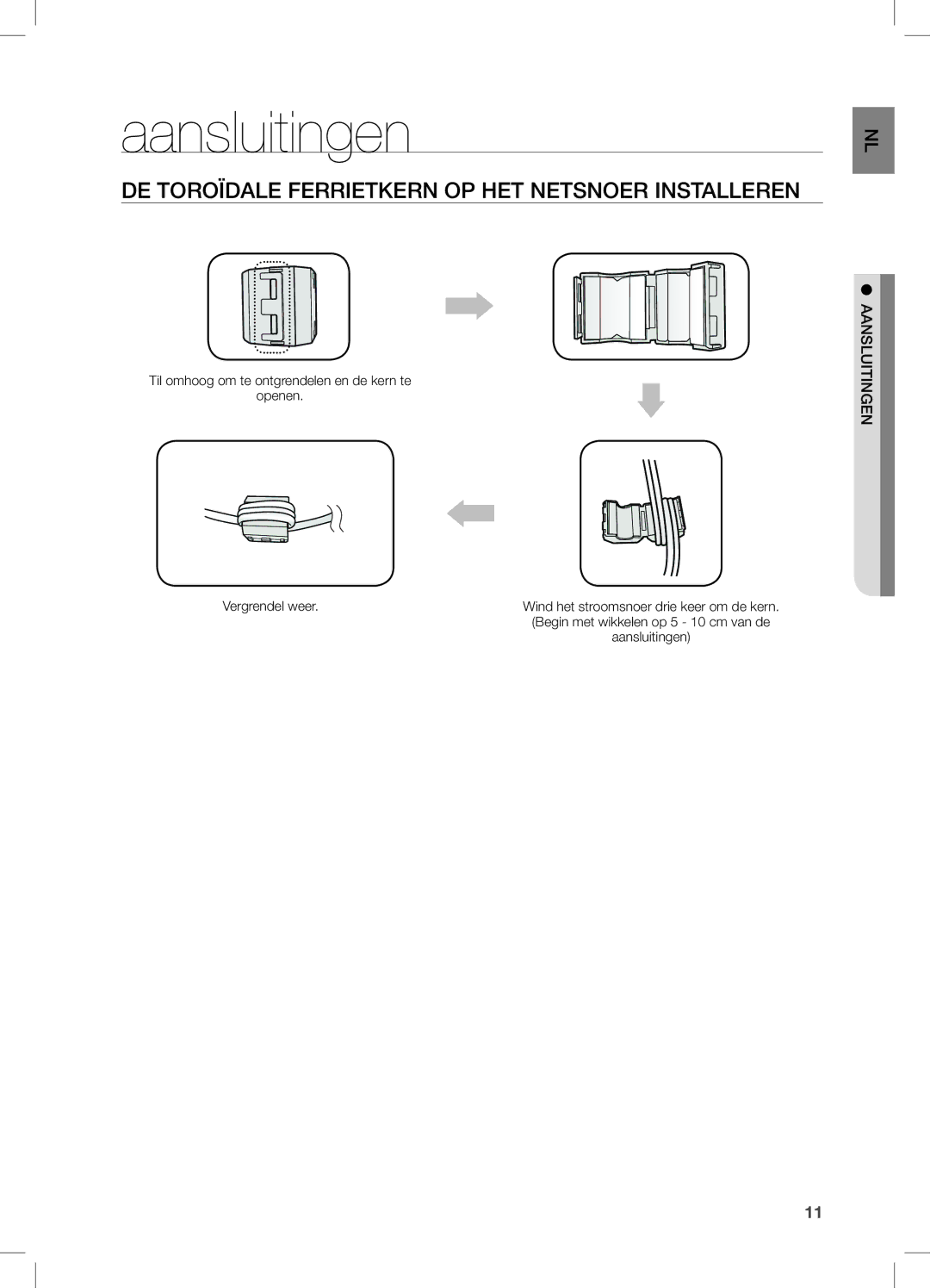 Samsung DA-E650/ZF, DA-E650/EN Aansluitingen, DE Toroïdale Ferrietkern OP HET Netsnoer Installeren, Nln igen t sluiaan 