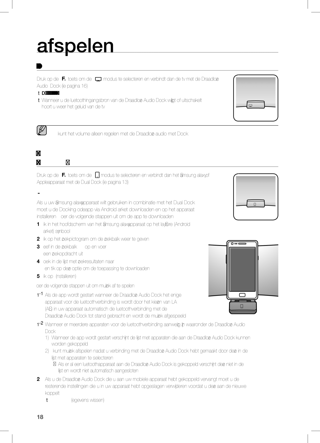 Samsung DA-E651/EN manual Afspelen, De TV-MODUS Gebruiken Gedeeld Geluid, DE Dockingmodus Voor Samsung GALAXY- EN Apple 