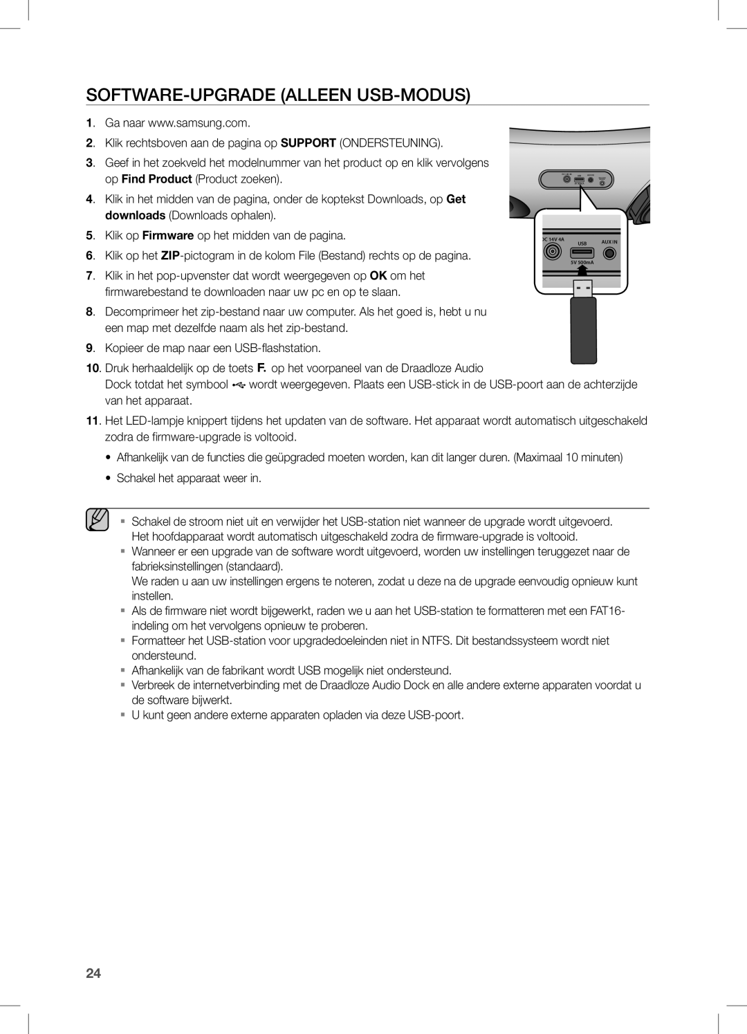 Samsung DA-E650/EN, DA-E651/XN, DA-E651/EN, DA-E650/ZF manual SOFTWARE-UPGRADE alleen USB-modus 