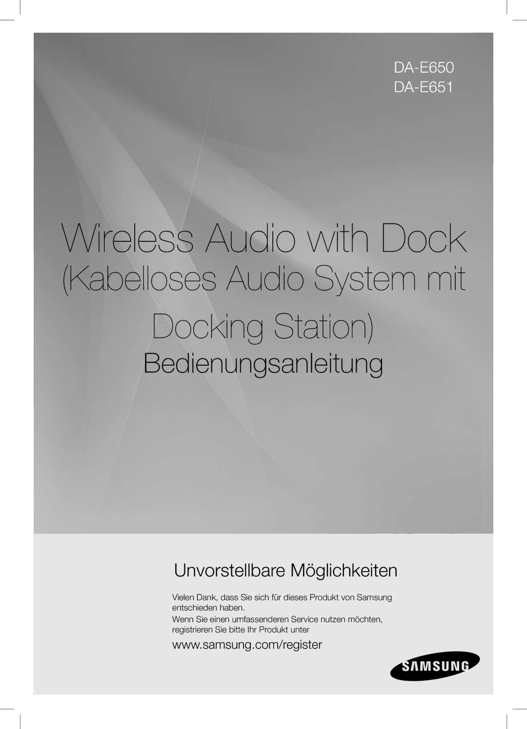 Samsung DA-E651/XN, DA-E650/EN, DA-E651/EN, DA-E650/ZF manual Kabelloses Audio System mit Docking Station 