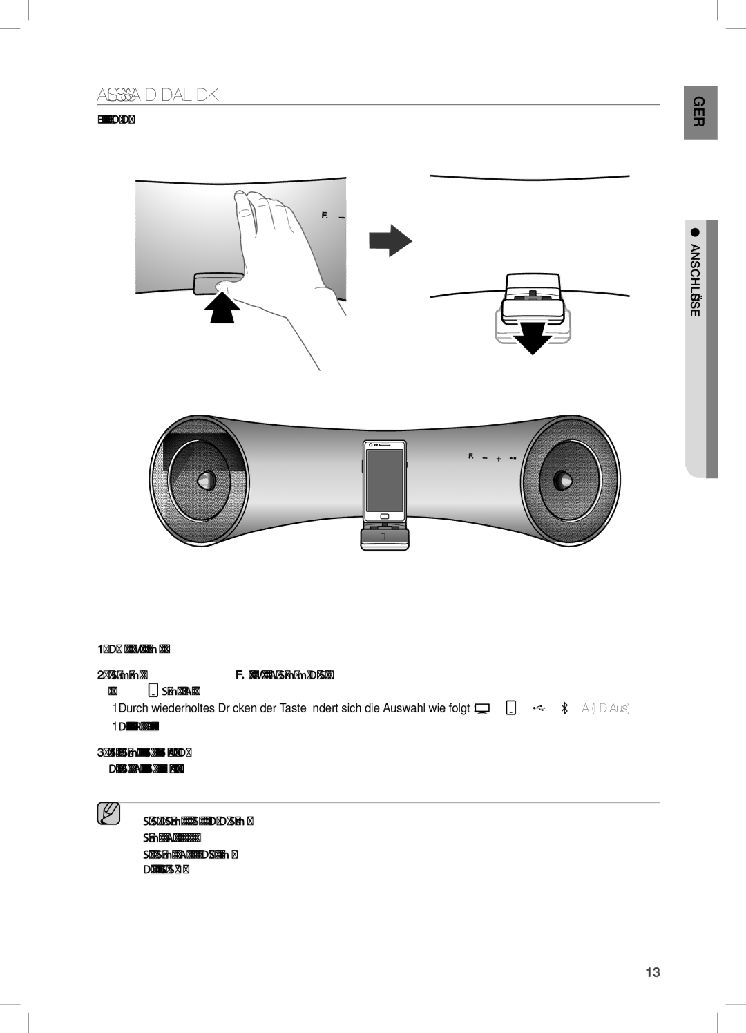 Samsung DA-E651/XN, DA-E650/EN, DA-E651/EN, DA-E650/ZF manual AnSCHLieSSen eineS GeRÄTS An den dUAL dOCK, AnschLÜssE 