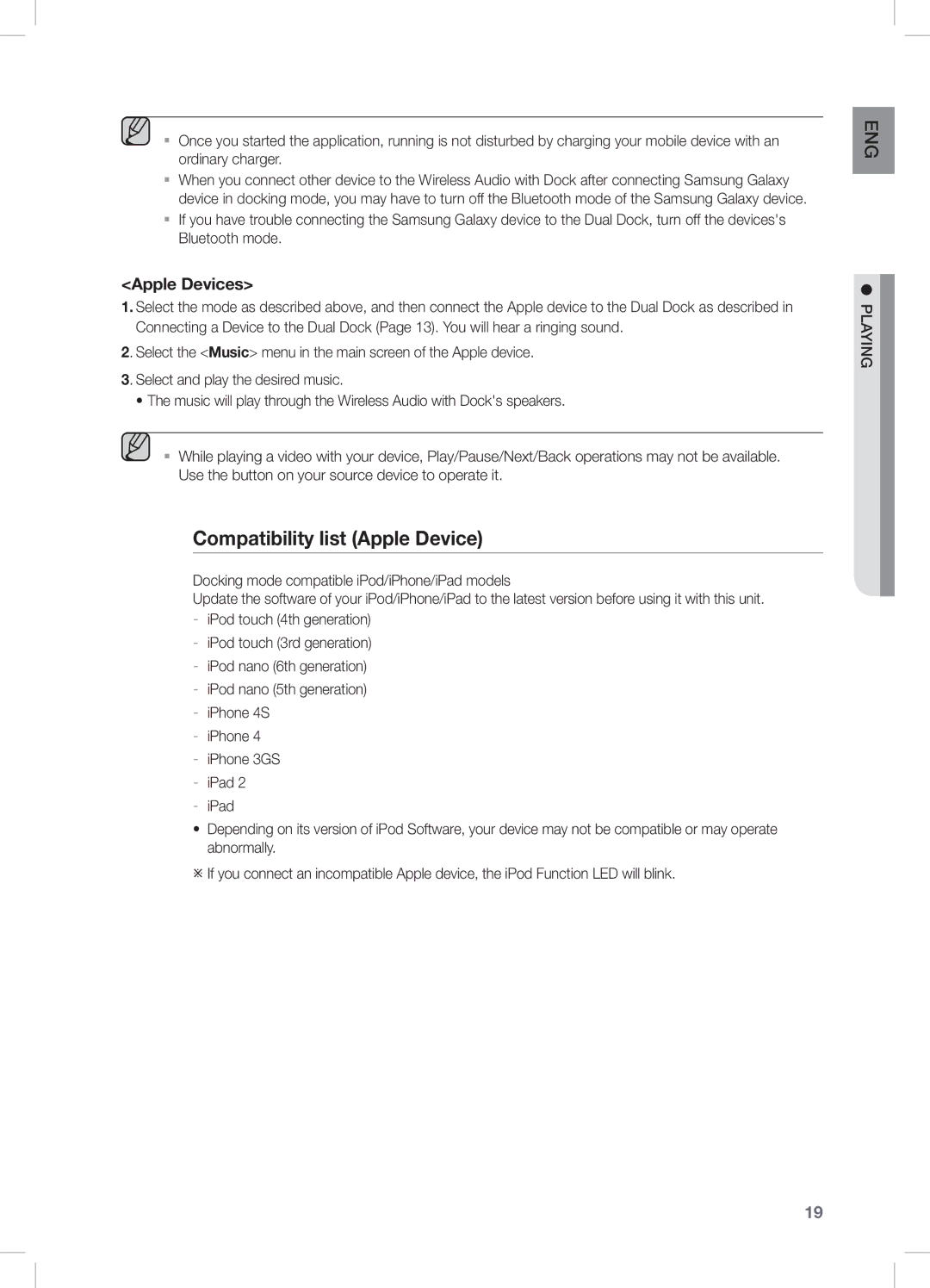 Samsung DA-E650/SQ manual Compatibility list Apple Device, Apple Devices 