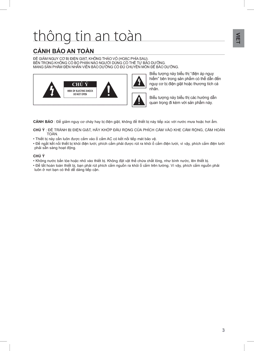 Samsung DA-E650/XV manual Thông tin an toàn, Cảnh Báo An Toàn 