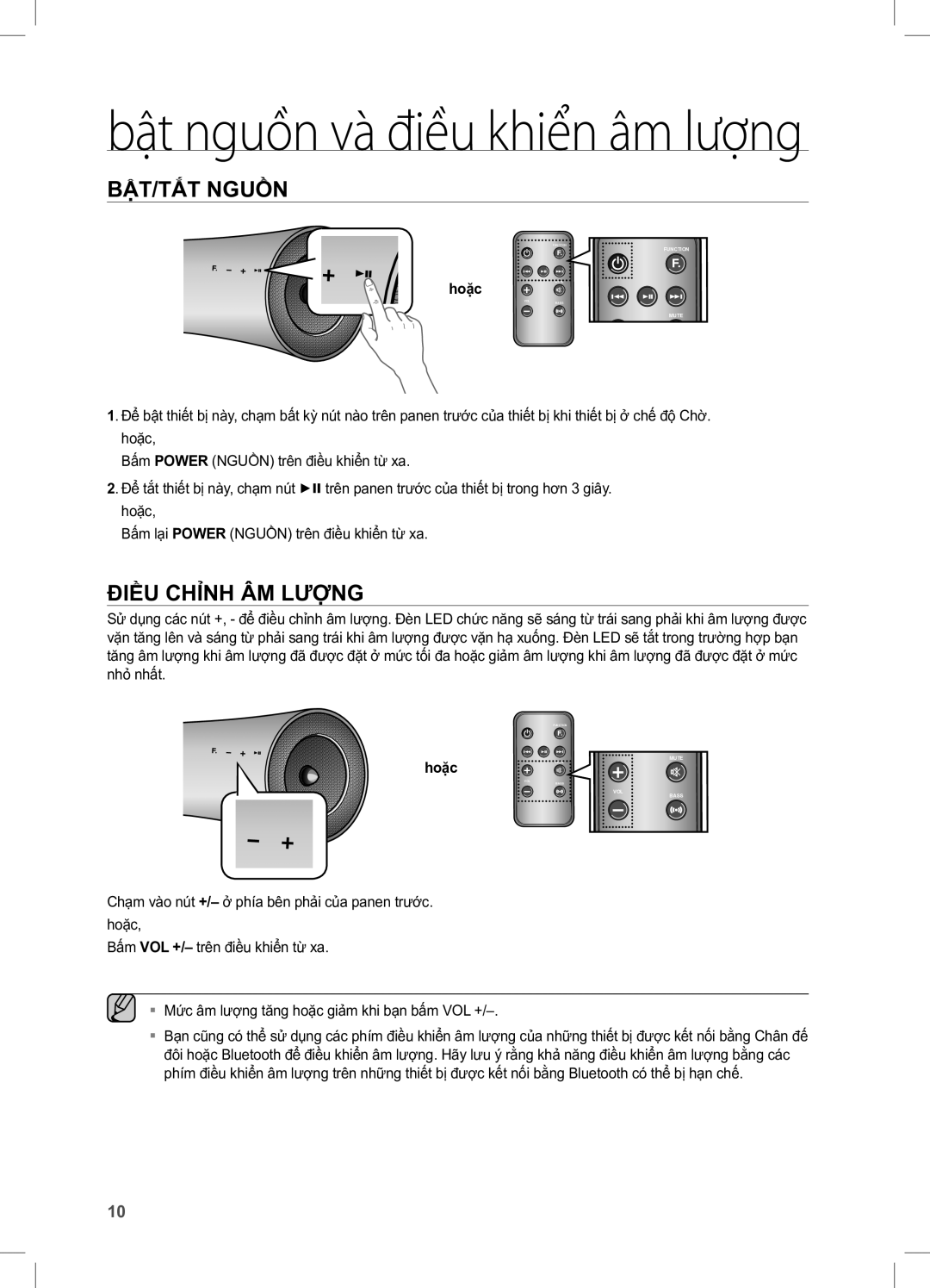 Samsung DA-E650/XV manual Bật/Tắt Nguồn, Điều Chỉnh Âm Lượng, Hoặc Mute 