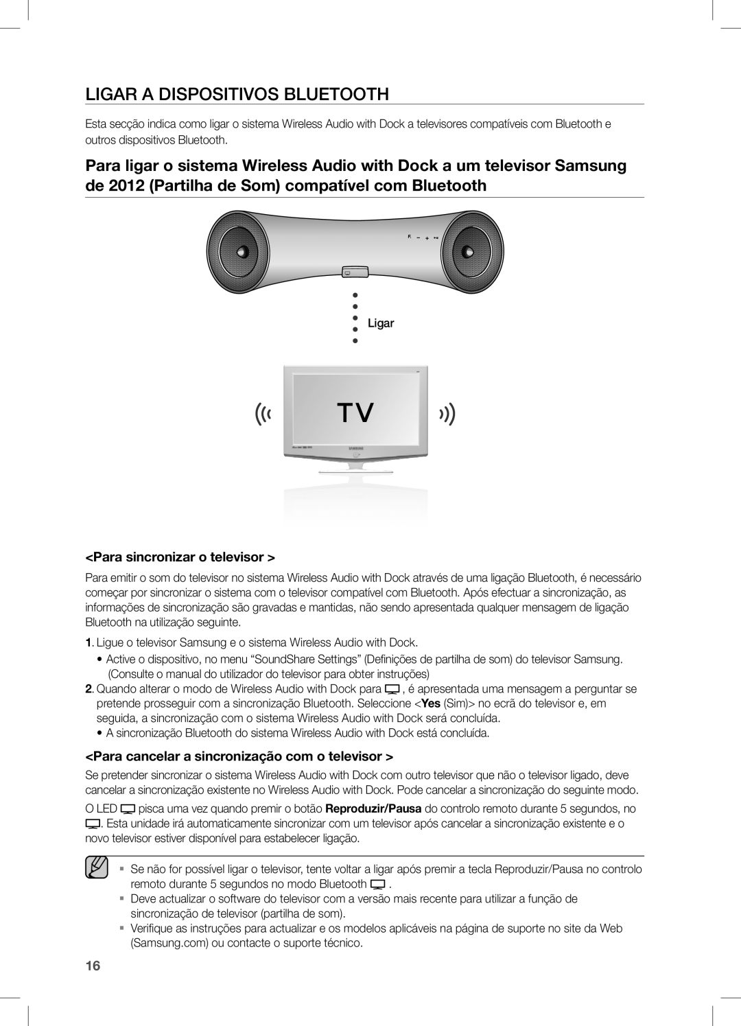 Samsung DA-E650/ZF, DA-E651/ZF manual Ligar a Dispositivos Bluetooth, Para sincronizar o televisor 