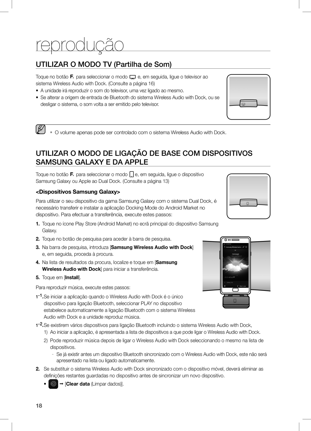 Samsung DA-E650/ZF, DA-E651/ZF manual Reprodução, Utilizar O Modo TV Partilha de Som, Dispositivos Samsung Galaxy 