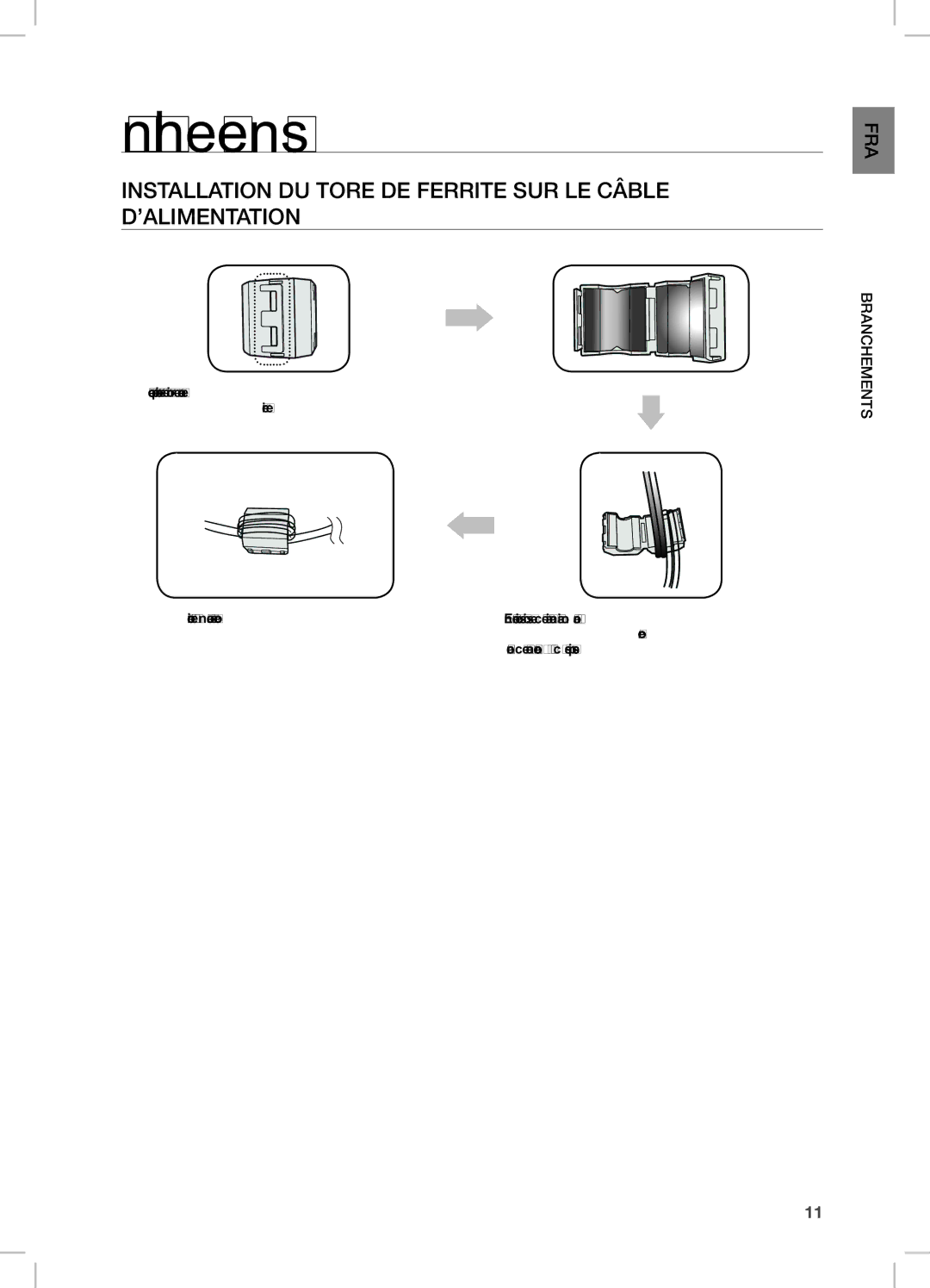 Samsung DA-E651/ZF manual Branchements, Installation DU Tore DE Ferrite SUR LE Câble D’ALIMENTATION, Fratsenmeh NC BRA 