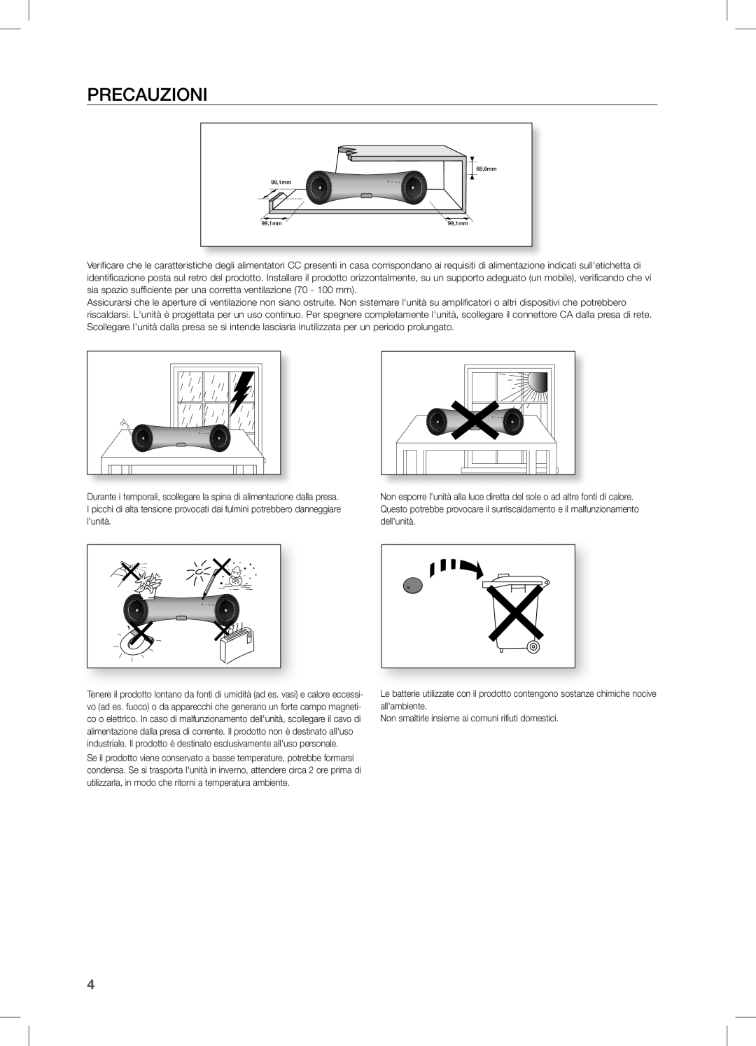 Samsung DA-E650/ZF, DA-E651/ZF manual PRecaUziOni 