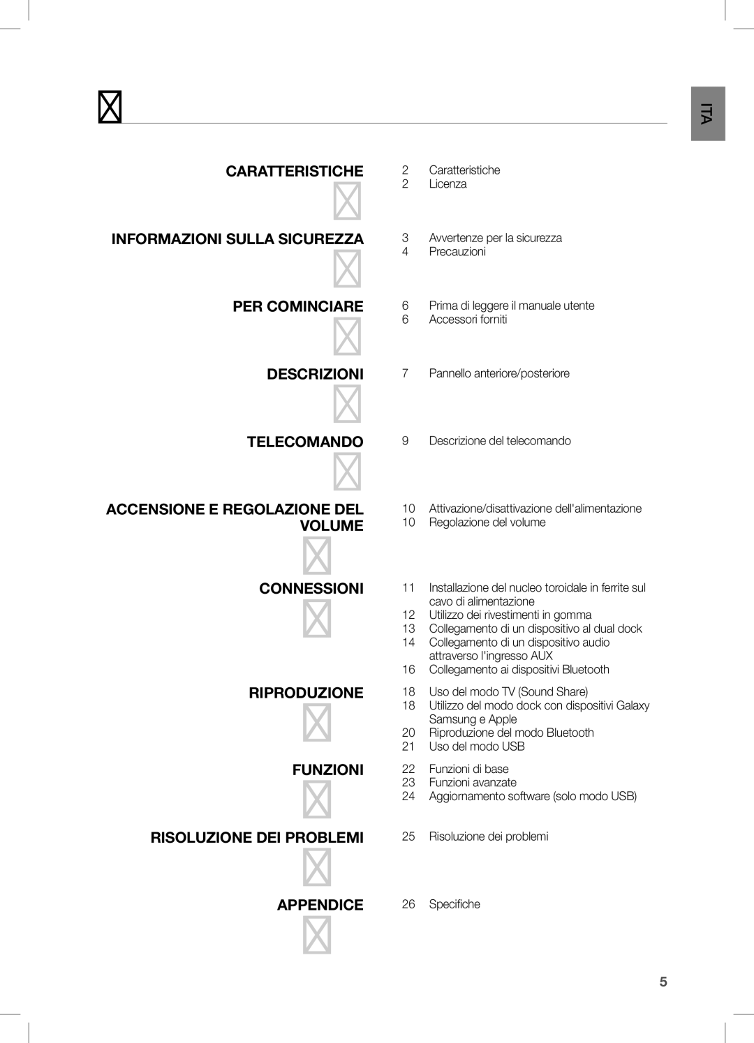 Samsung DA-E651/ZF, DA-E650/ZF manual Indice, Connessioni 