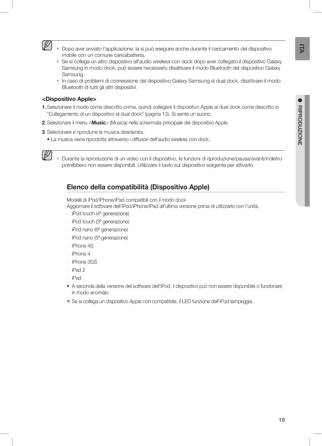 Samsung DA-E651/ZF, DA-E650/ZF manual Elenco della compatibilità Dispositivo Apple 