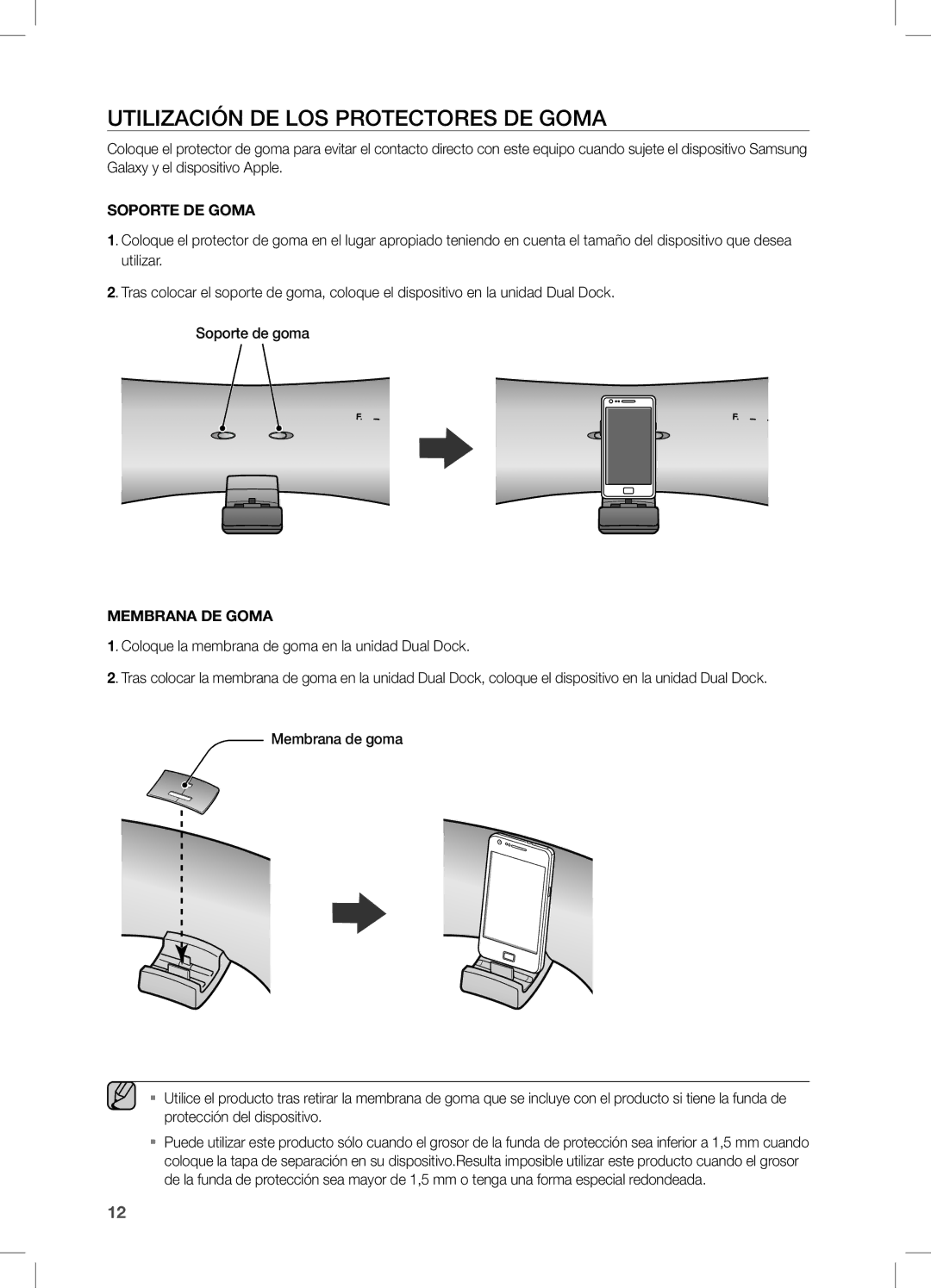 Samsung DA-E650/ZF, DA-E651/ZF manual UTiLiZaciÓn De LOS PROTecTOReS De GOMa, Soporte DE Goma 