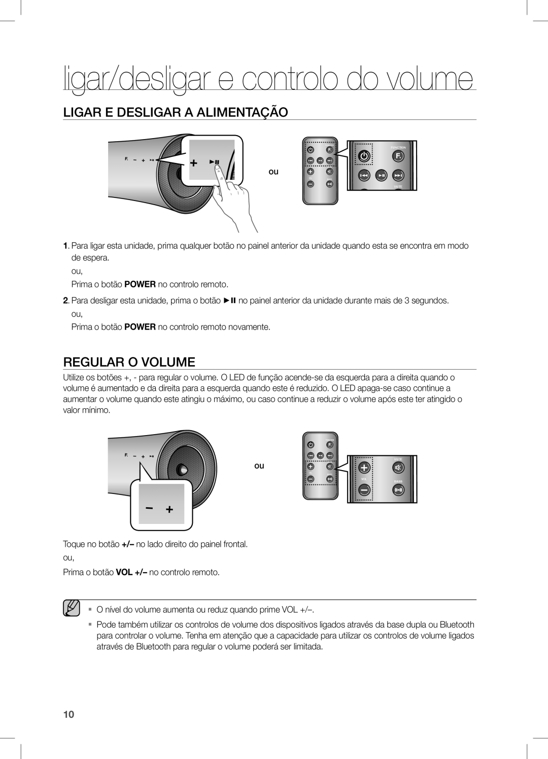 Samsung DA-E650/ZF, DA-E651/ZF manual Ligar E Desligar a Alimentação, Regular O Volume 