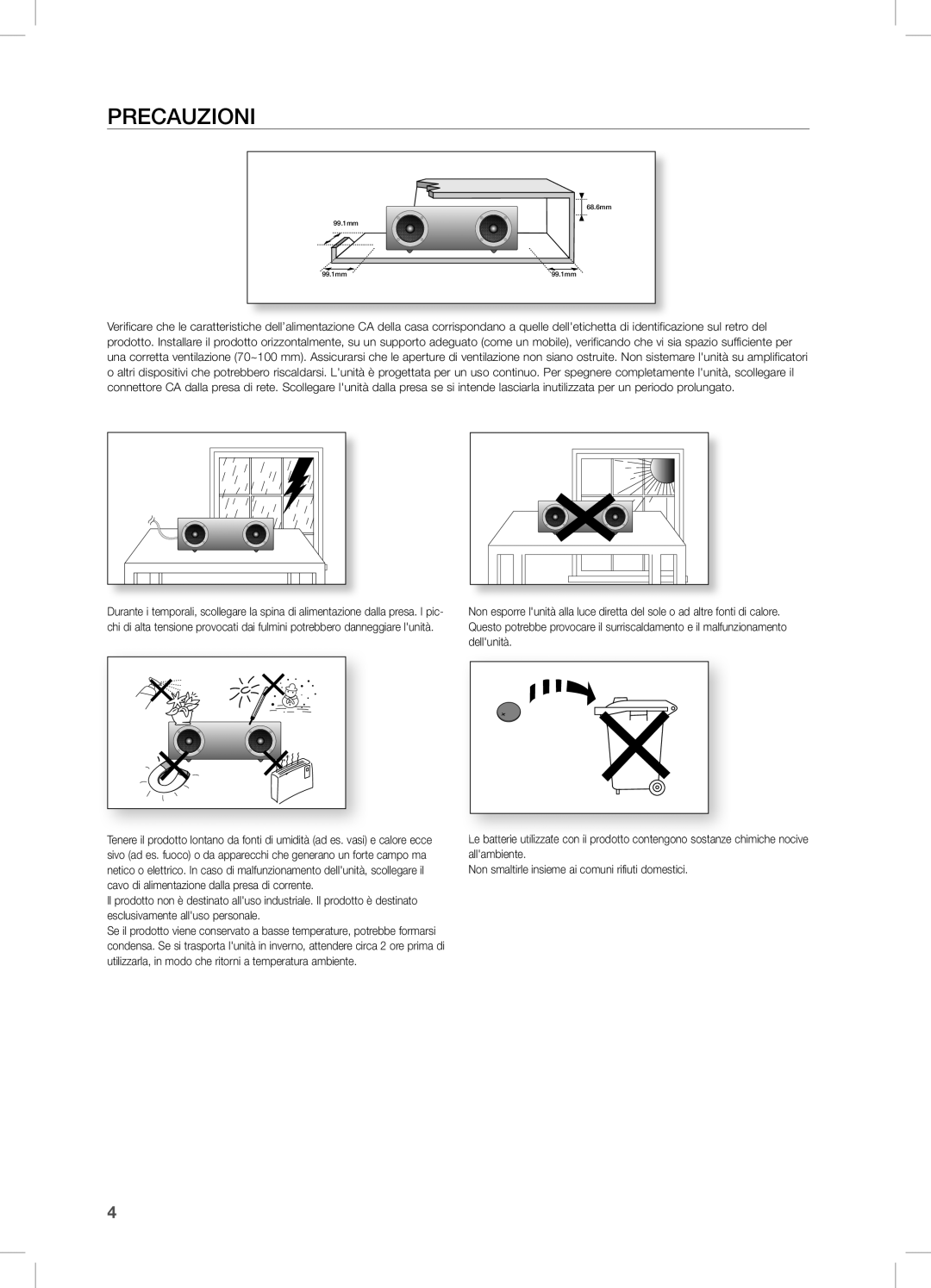 Samsung DA-E670/ZF, DA-E670/EN, DA-E670/XE manual PRecaUziOni 