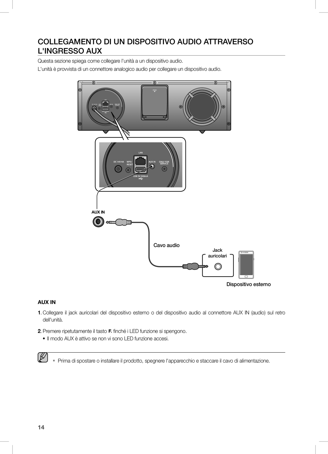 Samsung DA-E670/XE, DA-E670/EN, DA-E670/ZF manual Cavo audio, Dispositivo esterno 