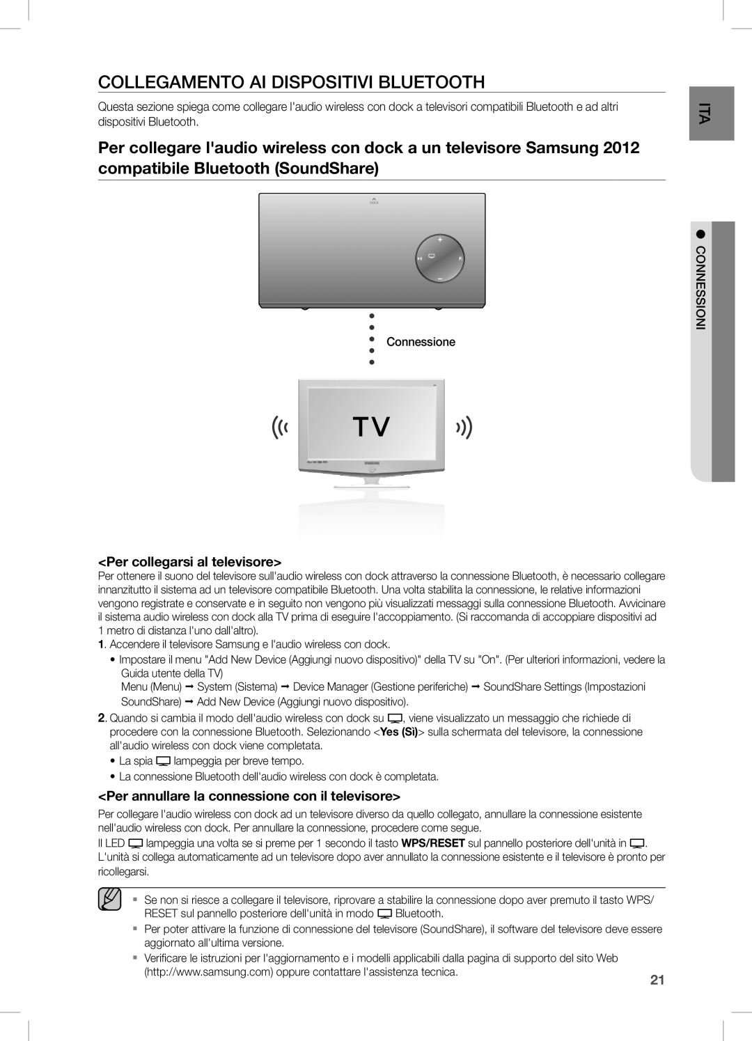 Samsung DA-E670/EN, DA-E670/ZF, DA-E670/XE Collegamento AI Dispositivi Bluetooth, Per collegarsi al televisore, Connessione 